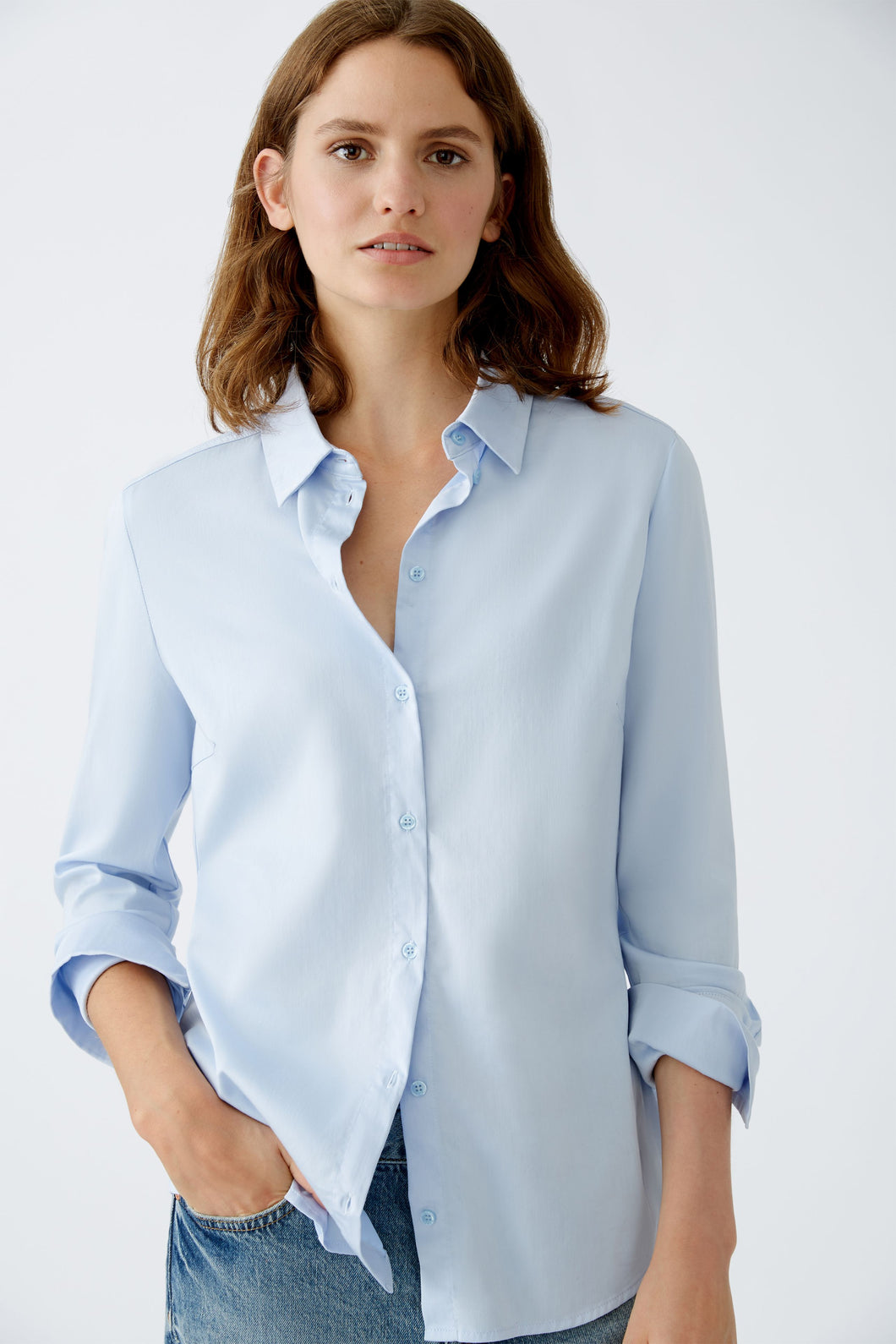 Blouse coton stretch bleue OUI