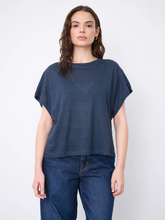 Charger l'image dans la galerie, T-shirt en lin satiné marine NOT SHY
