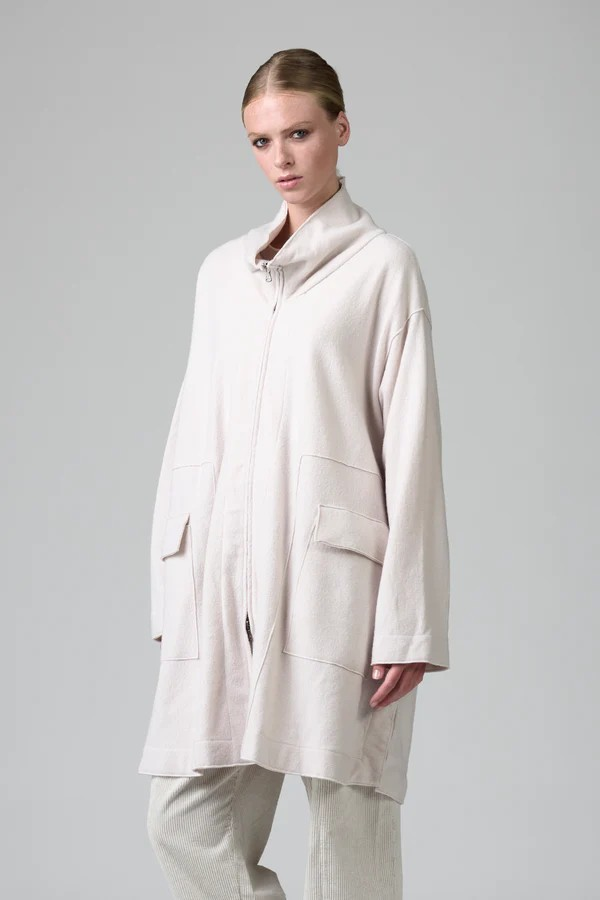 Manteau zippé en drap de laine craie TRANSIT